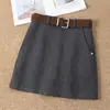 Falda de lana mezclada gris de cintura alta para mujer, nueva colección otoño/invierno 2026, versátil y elegante para el trabajo, minifalda chic y elegante