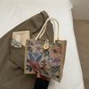 Lindo Ins Bolsa de Almuerzo Portátil Algodón Lino Estilo Coreano Flor Gran Capacidad Bolso Tote Moda Salida Viajero Bolsa de Lona