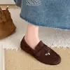 Zapatos retro de cuero genuino estilo "old money" para mujer, de suela blanda, cómodos y fáciles de usar, mocasines slip-on y mocasines.