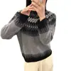 Suéter Retro Fair Isle 100% Lana para Mujer Otoño e Invierno 2026 Nuevo Estilo Holgado y Relajado Top de Punto de Manga Larga