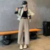 Calça Jeans Feminina de Algodão Tencel Wide Leg, Novo Estilo Primavera, Petite Caimento Solto, Calça Reta Emagrecedora