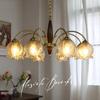Lámpara de araña de estilo antiguo medio para sala de estar, creativa, de madera maciza, para comedor, estilo japonés, estilo retro americano, lámpara de cristal con flores de color cobre para casa de familia.