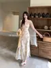 Precio Especial, Sin Devoluciones ni CambiosVestido de Tirantes con Cuello de Corbata Primavera/Verano, Vestido de Vacaciones Estampado Puro Deseo para Mujer 88520