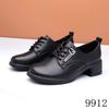 9912 Sapatos de Mãe para o Trabalho, Sapatos Femininos de Solado Macio Estilo Primavera e Outono, Mocassins Femininos para Meia-Idade com Salto Bloco, Cadarço Redondo na Frente
