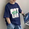 Camiseta transpirable de manga corta de algodón 100% para niños mayores, elegante, estilo coreano, estampado americano, moderna