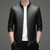 Chaqueta de cuero genuino Haining para hombre, corta, estilo business casual, negra, chaqueta de cuero estilo abuelo, simple y chaqueta para el atuendo de papá