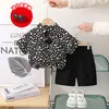 Roupa Infantil Roupa Infantil Verão Nova Estilo Hong Kong Bonito Casual Manga Curta Três Cores Estampa de Leopardo Camisa Fina Shorts para Meninos e Meninas