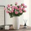 Flores Artificiales de Tela de Seda con Cruz de 3 Cabezas Loto Abierto Peonía Adornos de Decoración para el Hogar Bodas Flores Realistas de Alta Gama