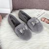 T36 Huidong Yixinda Sapatos de Algodão Genuíno com Forro de Lã de Coelho, Sapatos Peludos para Mulheres, Sapatos Slip-On para Mulheres com Solado Grosso, Espessados