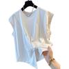 Design Sense Flying Shoulder Camiseta sem mangas feminina verão nova solta casual estilo ocidental all-match irregular torção top moderno