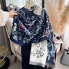 Bufanda floral de comercio exterior para mujer, bufanda larga versátil para otoño e invierno, chal de cachemira sintética, bufanda al por mayor, transfronterizo