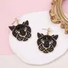 Pendientes de Pantera Negra con Imitación de Perla, Moda Creativa Transfronteriza, Completamente Incrustados con Diamantes, Pendientes de Diseño de Lujo Ligero de Nicho Exquisito