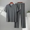 Pijama de Modal con Cuello en V para Hombre, Estilo Verano Delgado, Tallas Grandes, Pantalones Cortos de Manga Corta, Conjunto Holgado para Estar en Casa, Se Puede Usar Afuera