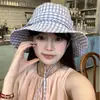 Sombrero de Pescador a Cuadros Pajarita para Mujer, Protección Solar UV de Verano, Ala Ancha Sombrero de Sol, Sombrero Cubo Parasol