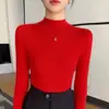 Jersey de punto de cuello alto medio sin costuras listo para usar de una sola línea para mujer, manga larga, Otoño e Invierno 2025, versátil, aspecto adelgazante, top con cuello alto