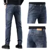 Calça Jeans Masculina Slim Reta Elástica Solta Primavera Casual Longa Nova Tendência Azul-Cinza