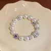 Perla Lunar Morada~Pulsera de Perlas con Cuentas en Forma de Corazón Estilo Corte Francés Pulsera Elegante con un Diseño Único para Mujeres