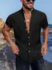 2025 Nuevo Verano Amazon Europeo y Americano Transfronterizo Camisa de Hombre Casual Cuello Henry Bolsillo Manga Corta Al por Mayor