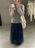 Suéter de Punto de Lana Polar Estilo Hong Kong y Americano/Estilo Coreano Suave de Cuello Redondo Medio Alto para Mujer, Suéter Suelto de Manga Corta de Lana Merino para Otoño