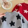 Suéter de tricô infantil com estampa de estrelas, estilo outono/inverno, blusa de tricô soltinha para bebês meninas, blusa de fleece grossa estilo coreano para bebês meninos