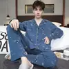 Outono Novo Luxo Primavera, Outono e Verão Novo Estilo Masculino Algodão Puro Calças de Manga Comprida Conjunto de Duas Peças Roupa de Casa Pijama