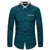 Amazon 2026 Nova Camisa Masculina Moda Europeia e Americana Gola Dupla Business Cor Sólida Casual Slim Fit Tamanho Grande Manga Longa
