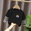 Camiseta de Manga Larga con Estampado de Dibujos Animados de Algodón Puro para Niños, Capa Interior, Bebé, Moda Elegante, Bloques de Color, Cuello Redondo