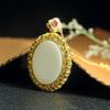 Colgante de Jade Hetian Natural, Material Delicado Midal, Marca Grande para Mujer No-Thing, Collar de Brújula de Filigrana Finamente Elaborada con Incrustaciones