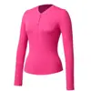 Camiseta para Mujer, Manga Larga, Ceñida a la Cintura, Camisa Henley Adelgazante, Top Deportivo con Botones, Casual Fitness, Hombro Normal Ropa de Yoga, Secado Rápido