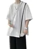 Camiseta Masculina de Manga Curta com Zíper Irregular Verão Tendência Americana Manga Curta Roupas Soltas Modernas Versátil Camiseta Resistente
