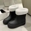 Botas de Lluvia de Moda Sencillas de Longitud Media para Mujer Adulto de Uso Exterior Botas de Lluvia Cálidas con Forro de Lana Antideslizantes Impermeables Zapatos Planos de Goma