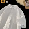 Camisa Branca Verão Algodão Puro Manga Curta Marca Tendência Masculina Fresca Oversized Estilo Hong Kong Casual Versátil Top