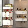 Estante de almacenamiento para baño con ventosa, mueble para lavabo, cosméticos, sin perforaciones, para colgar en la pared, caja de almacenamiento para colgar en la encimera