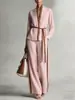 Traje Casual Transfronterizo 2026 para Mujer, Conjunto de Dos Piezas Elegante con Bloques de Color para Primavera y Verano: Camisa Cardigan y Pantalones de Pierna Ancha