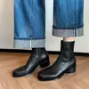 Botas de Invierno 2026 Estilo Coreano Silenciosas con Suela Gruesa, Ajustadas para la Oficina, con Falda, Tacón Medio Cuadrado Elástico Versátil Profesionales Botines para Mujer