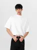 Camiseta Blanca de Manga Corta con Cuello Medio Alto para Hombre, Estilo Delgado de Verano Camiseta para Capas Interiores con Escote Pequeño, Camiseta de Moda de Manga Tres Cuartos