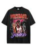 Camiseta de Manga Corta Estampada MJ Legendaria Retro Americana Transfronteriza Lavable Urbana Antigua Holgada de Cuello Redondo con Cuello Pequeño Pesado