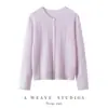 Cardigan de Malha Torcida com Gola Redonda Leve de Seda e Caxemira para Outono e Inverno Feminino, Casaco Suéter de Malha Retrô Afinando