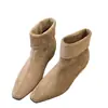 Primer Encuentro Ji Estilo Retro Botines Ajustados de Gamuza para Mujer 2026 Otoño/Invierno Aumento Oculto de Altura Punta Cuadrada Botines Cortos Para Personas Bajas Botas Martin