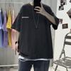 Explosões Transfronteiriças Camiseta de Algodão Pesado Masculina Estilo Hong Kong Solta Tamanho Grande Manga Curta Simples Camiseta Básica para Casais