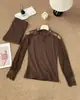 Top de punto con encaje de malla de estilo suave para mujer, efecto adelgazante elástico, cuello alto, mangas largas acanaladas y pantalones largos, disponible en varios colores