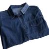 Costura listrada estilo estrangeiro design gola polo ombro manga comprida camisa jeans temperamento feminino all-match camisa dobrada azul escuro