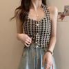 Camisola de tiras con estampado de pata de gallo Estilo Hong Kong Ropa interior retro 2025 Nuevo Elegante Efecto adelgazante a la cintura Top retro Moderno