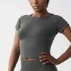 Top de Yoga Ajustado sin Costuras para Mujer, que Realza la Figura, para Correr, Deportes, Fitness, Camiseta de Manga Corta, Ceñido a la Cintura, Ropa de Yoga Ajustada