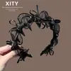 Nova Faixa de Cabelo Preta com Laço de Tela Estilo Coreano para Mulheres Cristal com Dentes Faixa Antiderrapante Versátil para Sair Acessório de Cabelo Elegante