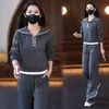 Conjunto de Traje Casual Chic de Moda para Mujer Primavera y Otoño Transfronterizo Sudadera con Capucha y Cremallera Cuello Marino Pantalones de Pierna Ancha con Cordón Conjunto de Dos Piezas Tendencia