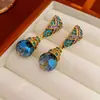 Pendientes Vintage, Pendientes de Flor con Diamantes de Colores y Aguja de Plata, Fabricante de Pendientes de Lujo Ligero Estilo Francés