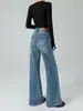 Pantalones acampanados de otoño elásticos en 4 direcciones 360, de cintura alta, adelgazantes, estilo vintage, versátiles, directo de fábrica, jeans ajustados al por mayor