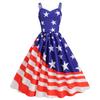 L Día de la Independencia Transfronterizo Nuevo Comercio Exterior Verano Sexy de Tirantes Estampado de Bandera Americana Retro Vestido Largo con Vuelo para Mujer