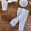 INS Leggings Finos de Verão para Bebês, Cor Sólida, Exclusivos com Renda Vazada para Meninas
